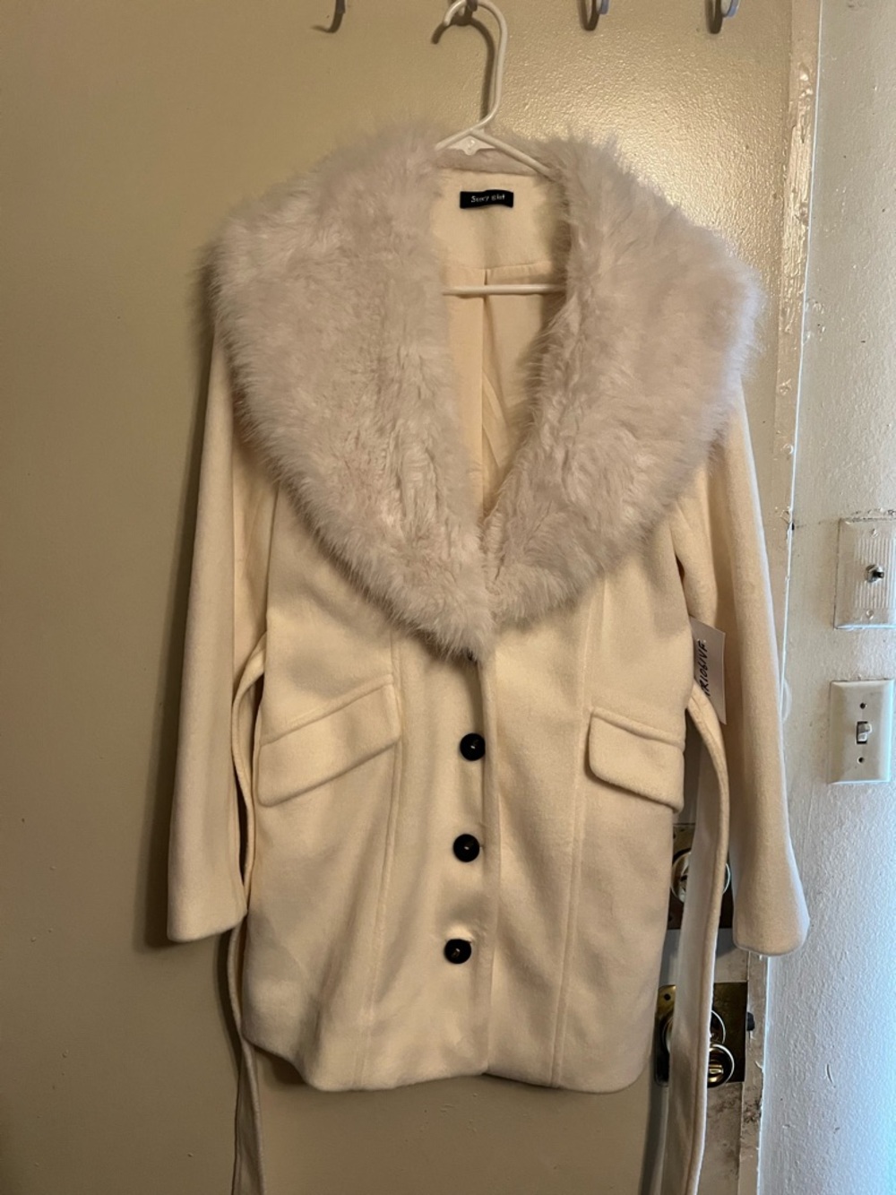 Cream Faux Fur Collar Coat